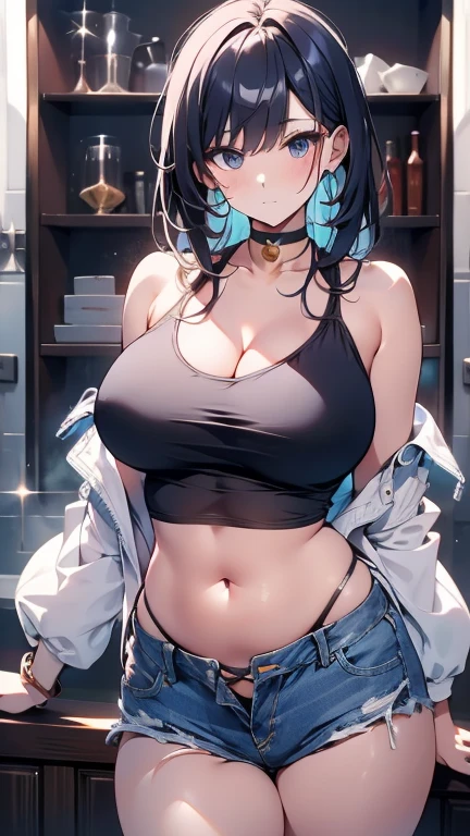 outfit-stretching, yoga pants, 1girl, twintails, long hair, witch hat, pantyhose,gloves, black hair, choker, jewelry, cape, gold trim, blue leotard,earrings, detached sleeves, star (symbol), hat ornament, green eyes, fur collar, parkle print, sorriso sexy, peitos medios, sorriso sexy, (alta qualidade, 8k, obra prima, qualidade ultra, extremamente detalhado, bem colorido, no blurries, foco absoluto, impeccable quality) 1girl, highleg panties, hooded jacket, open jacket, hands, bikini, best quality, highly detailed