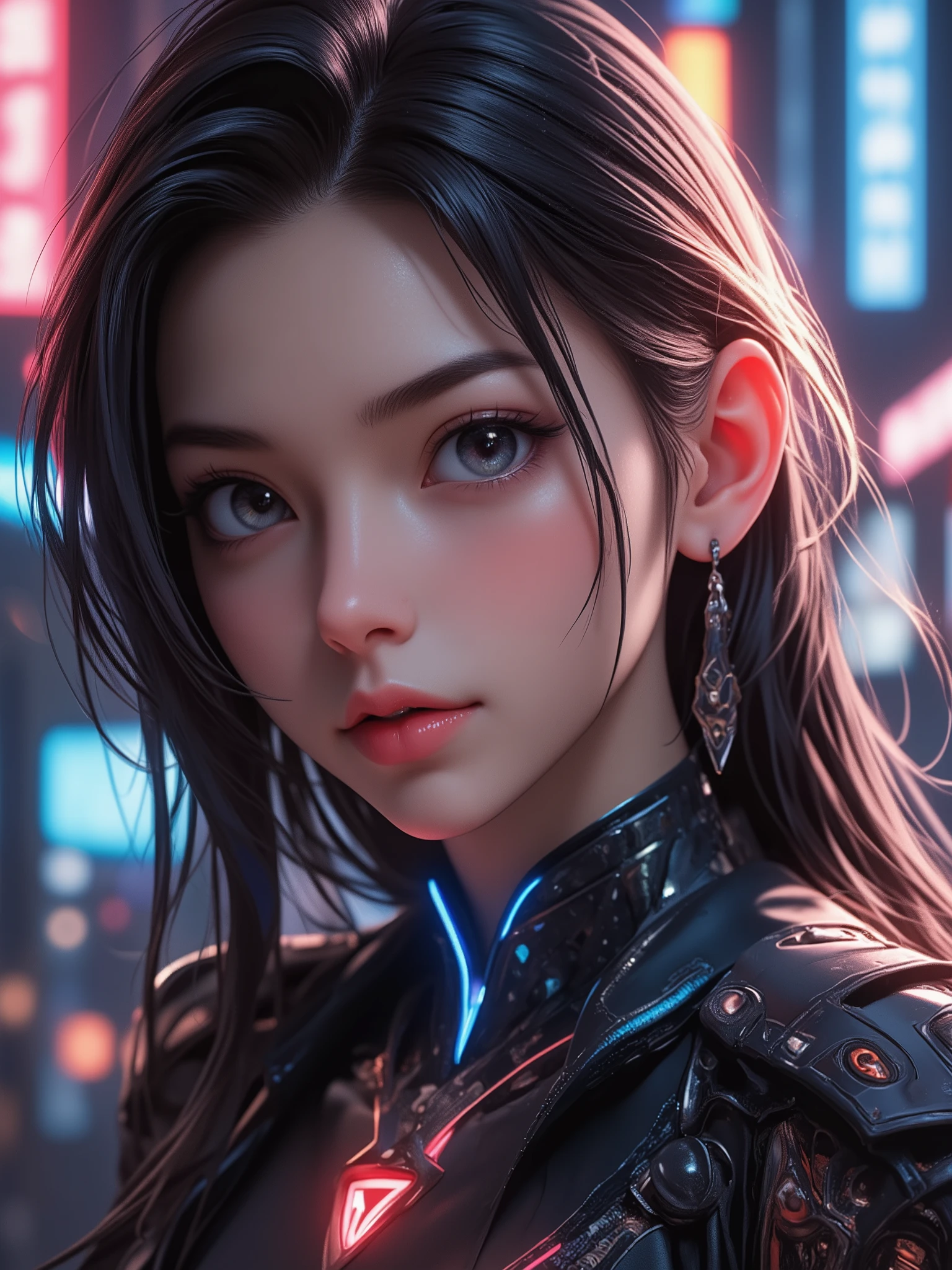 Wearing intricate cyberpunk streetwear, Beautiful, girl, detailed portrait, 4 thousand., bright colors, conceptual art, cinematic dramatic atmosphere, Sharp Focus, Volumetric lighting, cinematic lighting, studio quality,score_9,score_8_up,score_7_up,masterpiece,best quality, perfect anatomy, very aesthetic, official art,8k