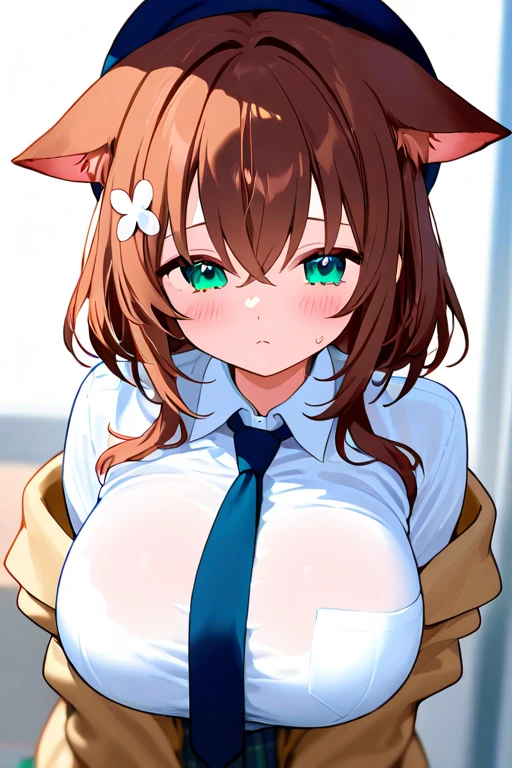 masterpiece,high quality,best quality,ultra detailed,16k,nsfw,cowboy shot,(nude:1.6),pussy line,flat chests,1girl,Mayano Topgun\(umamusume\),carrying red randoseru backpack,(horse tail:1.3),horse ears,(embarrassed:1.5),blush,in class room,side angle,