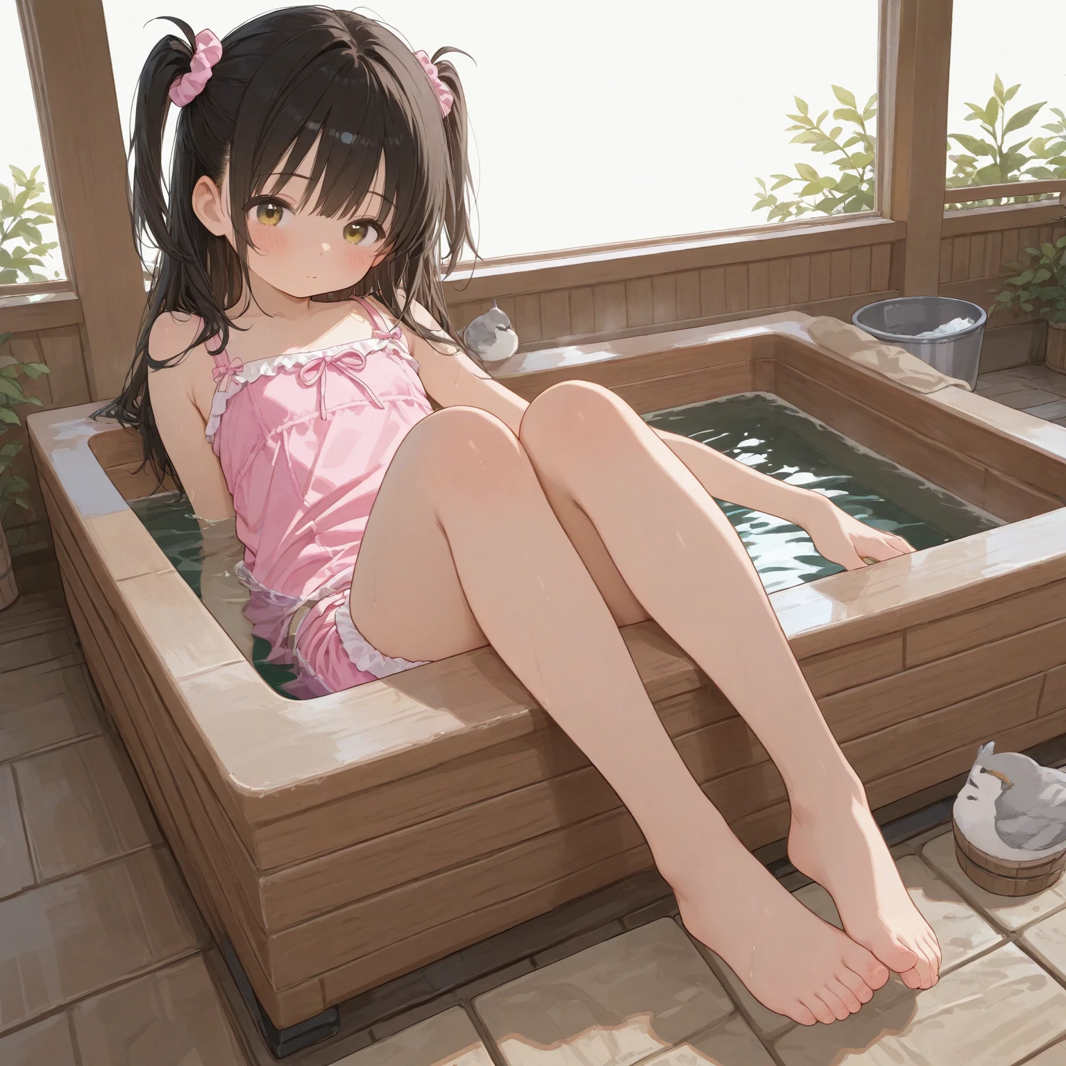 8 year old Japanese girl naked,Open-air bath,Smooth soles and toes,Close-up heart-eyes excited ahegao face'Eyes wearing silver-white mirrored lens sunglasses、I looked at the world reflected in the lenses of my sunglasses..(Side Pony,Colorful Hair),