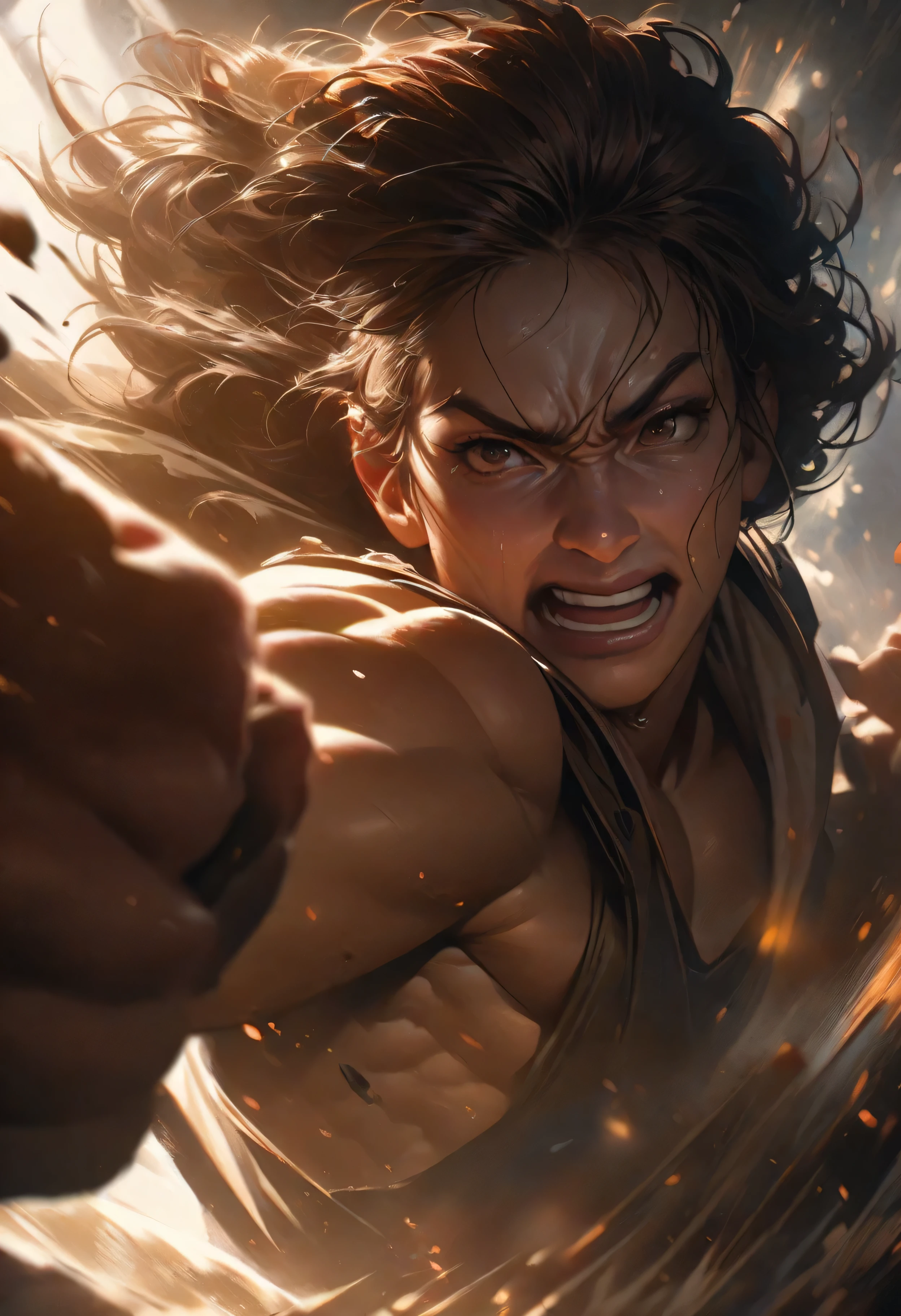 Strong abs, strong body, wheat skin, fighting girl, brunette hair --auto --s2