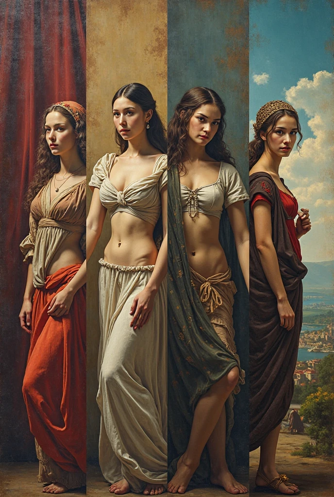 MAKE A PICTURE OF A WARRIOR SURROUNDED BY SEVERAL BEAUTIFUL MAIDS WITH FULL BREASTS KNEELING AT HIS FEET IN VENERATION