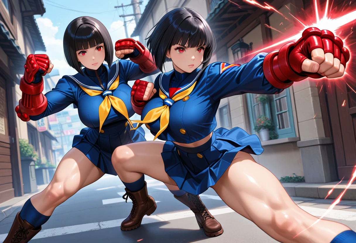 solo1girl, ultra-detailed, Explicit, Beautiful body, Beautiful Nose, Beautiful character design, perfect eyes, perfect face, ultra high res, 4K, beautiful legs, perfect legs, Nice hands, Perfect hand, Masterpiece, Best Quality, Highly detailed, illustration, absurdness, perfect anatomy, street fighter, Shadaloo Dolls, doll suit, doll suit, submissive pose, Slave, standing straight, standing, standing at attention, hair bun, salute, saluting, military saluting