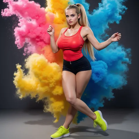 スポーツ少女の色鮮やかな煙写真