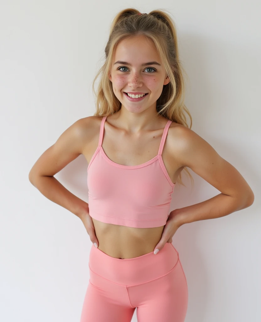 portrait of S232_MarieTomas,a gorgeous woman,in an ( bedroom),wearing a (pink crop top :1.1),wearing (pantyhose tights), (blonde super pigtails),(shiny legs)(soft-light:1.1),(8k, RAW photo, best quality, depth of field, ultra high res:1.1),(absurdres, intricate, photorealistic, masterpiece, ultra-detailed:1.2), erotic pose