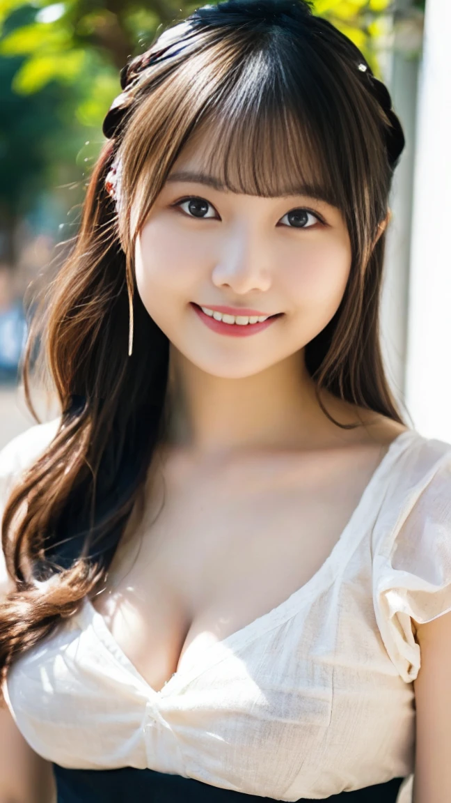 Image resolution 8K、masterpiece:1.3)、Beauty、1 female、(魅力的なbody:1.2)、abdomen:1.1、Dark Brown Hair:1.1、(body:1.2)、Ultra-detailed face、Attractive lips、double eyelid、Wear fashionable, stylish clothes、Super realistic and detailed and super cute、Japanese women、10th generation(18-year-old)、Smiling with a nice smile、Hair fluttering in the wind、color々Hair style、Portrait in studio、color々Facial expressions