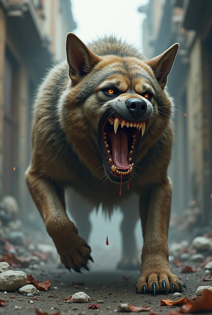 Dog with blood very dengerous 