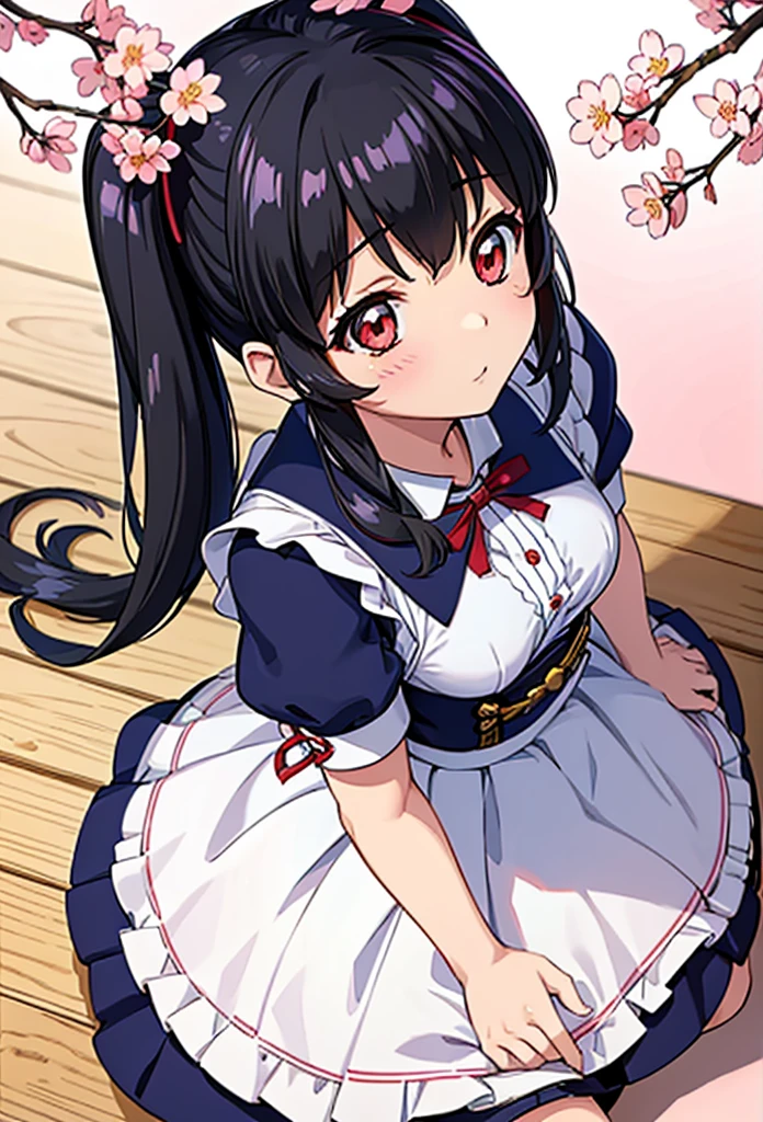 best quality, (masterpiece:1.2), detailed, shinomiya kaguya, 1girl, solo, closed mouth, light smile, black hair, red eyes, short hair, folded ponytail, hair ribbon, pink clothes, magic girl, magic girl outfit, magical heart wand, frilly dress, ribbons, mini skirt, micro skirt, red ribbon, standing, looking at the viewer, huge breasts, huge ass, huge thighs, narrow waist, wide hips, thick thighs, curvy