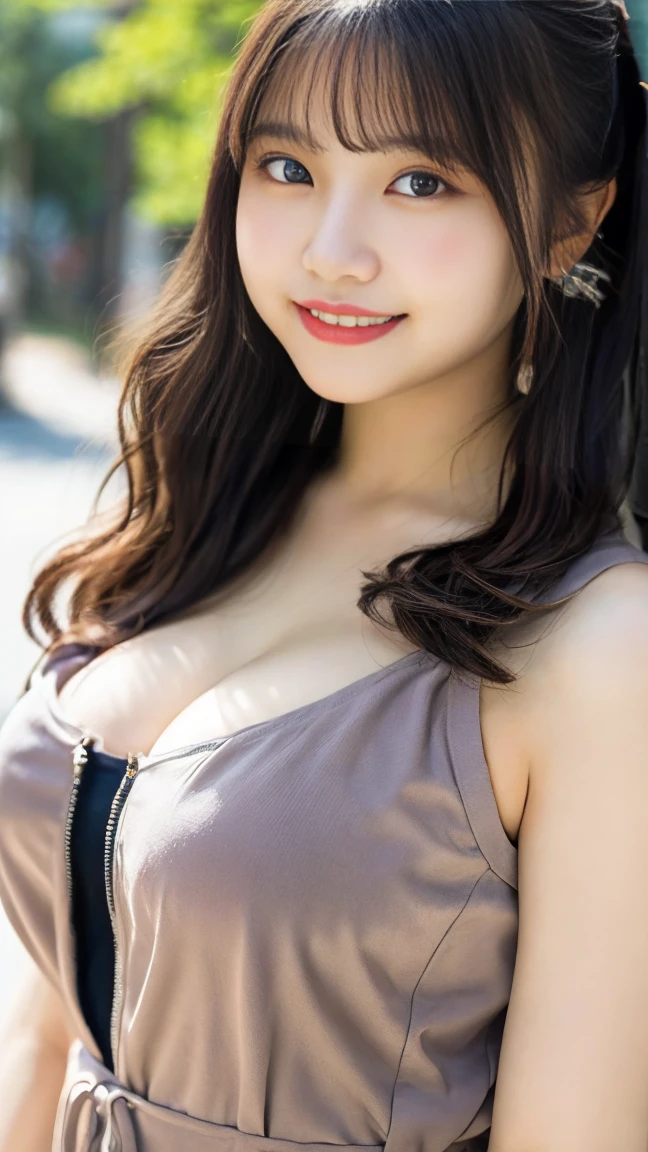 (8k), (highest quality: 1.2), (Realistic), (Realistic: 1.37), Ultra-high resolution, 1 girl, Head to knee photo、cute, smile, Mouth closed, Beautiful details, Beautiful Nose, Round face、Young face、whole body, Wet Hair, Giant Dulcefo, pork, , (Big Breasts)、Saggy breasts、Soft Breasts、Voluptuous thighs、Heterochromia iridis