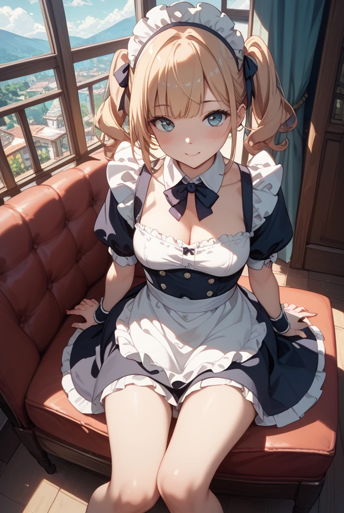 nsfw 　 Upper body naked　(alice in the wonderland)　Sitting on a chair, cute underwear with frill decorations　opening legs　pick up the skirt　leg ruffle band　toppless　No pants　high quality breasts