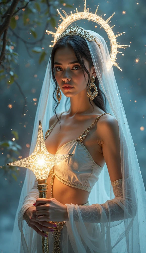 MilaAzul, woman,
"Through the Veil of Time": The camera shoots through a shimmering portal, capturing her stepping into a realm where past and future intertwine. The shot is taken from a distance, showcasing the intricate details of the portal as it glows with otherworldly energy, creating a sense of anticipation and wonder.