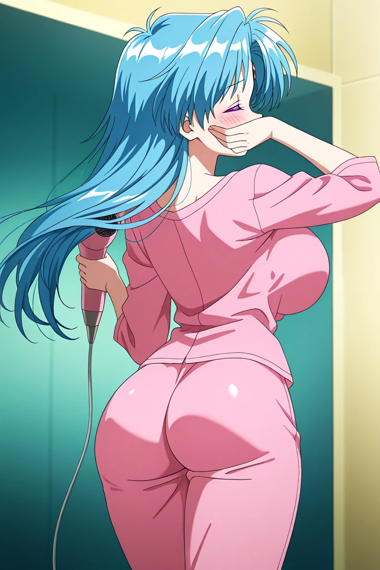 Blue Hair,Purple eyes、Butt,View Viewer, smile , Highly detailed face, Perfect lighting, Highly detailed CG, (Perfect hands, Perfect Anatomy),、((From behind)),((From below)),sweating,vapor,((Bent over)),is focus,((hands on は)),Five Fingers, View Viewer, smile , Viewpoint from behind, Bent over,covered in semen,((((NUDE)))),large breasts,((pussy,butt,anal)),female,Erect nipples,大きなButt、((Pussy juice))、Close-up,(anal)Erect nipples 布団の上、On the bed
