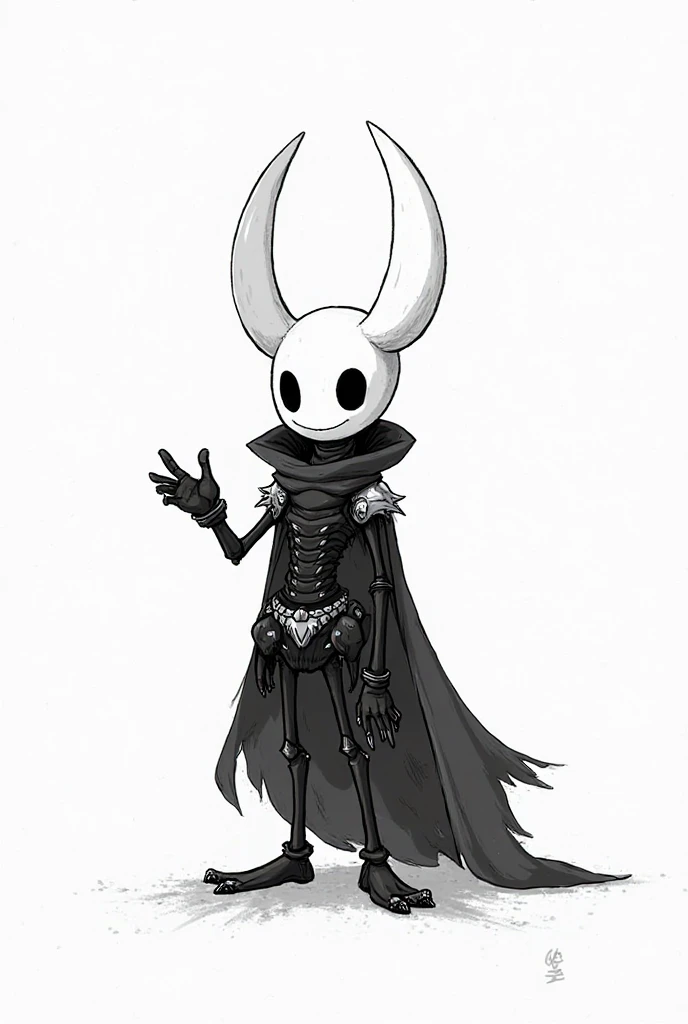 A red and black jester in a white minimalist mask with two red cuts on his eyes and an open mouth smiling, posing with your arms slightly up