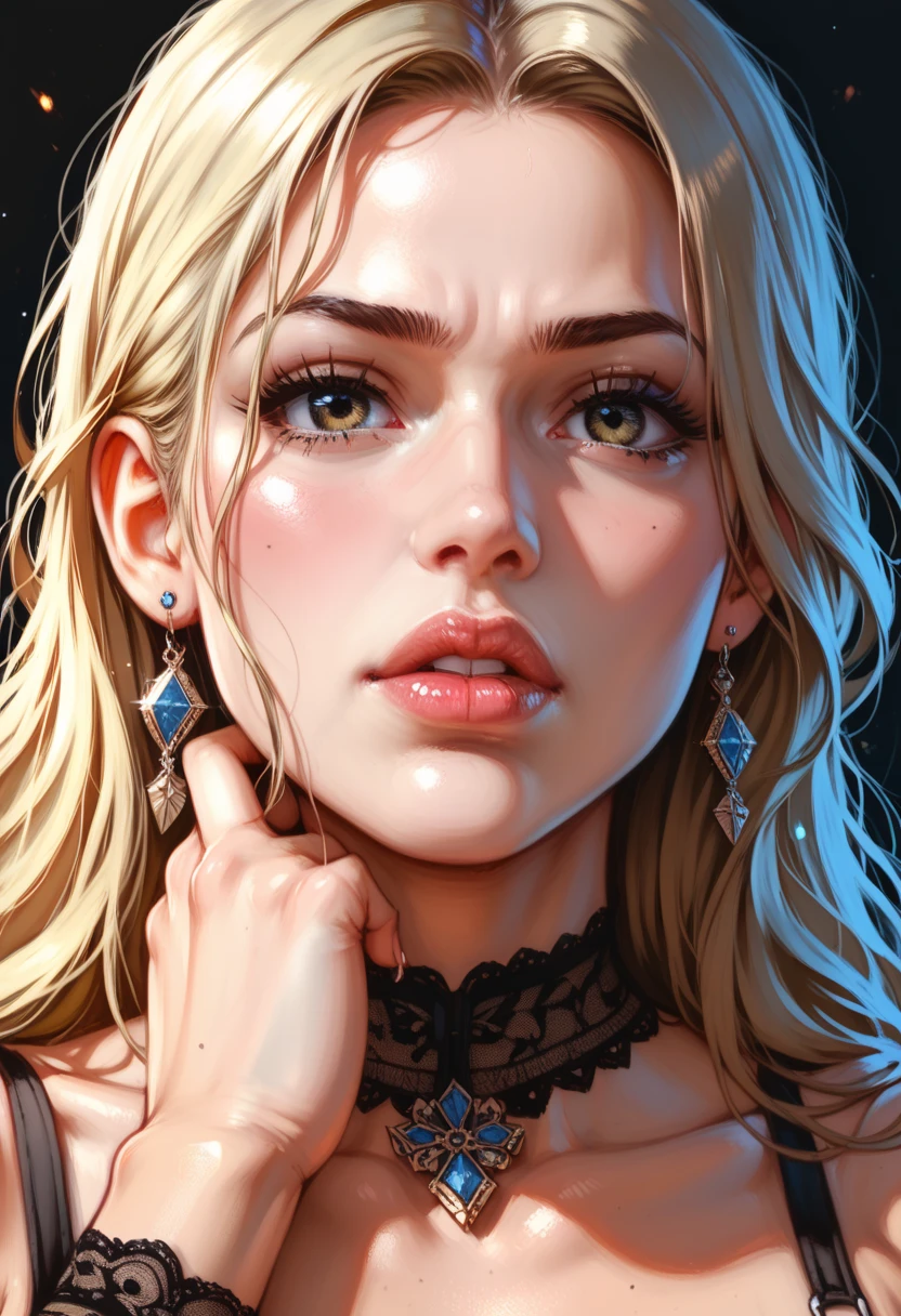 Browsing Caution, ((in the forest:1.3)), masterpiece, Highest quality, 8k, 1 girl, 20 I, Please open your mouth a little, Ambiguous language, close, close up of face, alone, cute, Girlish, Delicate girl, Pure beauty, ((look up)),  Dripping sweat、Looking into the camera、RAW Photos, Professional photography, Portraiture, Soft Light, Professional Lighting, Backlight, Looking forward to meeting you, Sophisticated, Film Grain, (Eye and facial details:1.0), Big breasts and long hair floating, Black Bikini, bondage, collar,beautiful, Flowing Hair, Hunchback、bangs, whole body