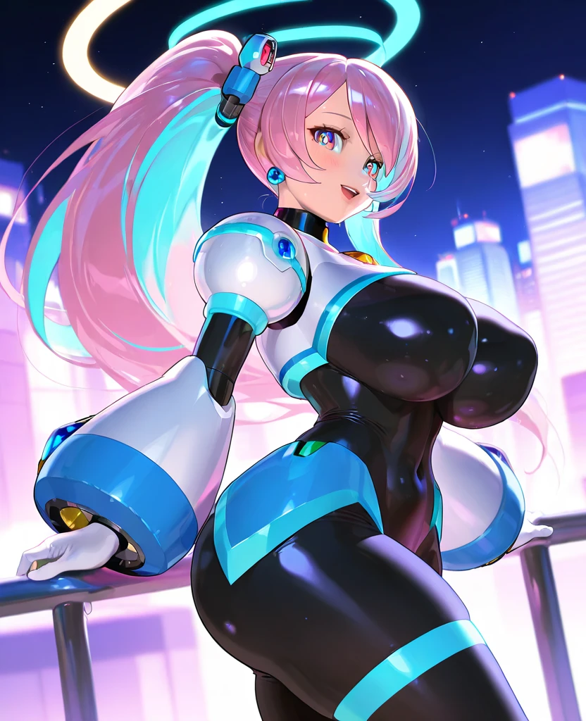 master piece, of the highest quality, hyper realistic, ultra detailed, fine lines, 1girl, (((BIG SMILE)))), (vocaloid), (((Hatsune Miku)), ((pink hair)), (long hair), ((twin tails)), looking at the viewer, volumetric lighting, dynamic pose, dynamic background, blurred background, sexy, thin waist, thick medium thighs, latex thighs, shiny and oily skin and latex, one person, hyper detailed and realistic eyes, beautiful blue eyes, seductive pose, pink and white body suit, futuristic water background, sexy gloves, pink or white gloves, piercing the latex body suit, slight ahegao, desperate towards the viewer,, looking slight angle up to the viewer, five fingers on each arm, only two arms, two legs, erotic face, colored hair, minimal thigh opening, chubby thighs above latex thigh, camel finger, smooth sexy armpit, dynamically lit subject
