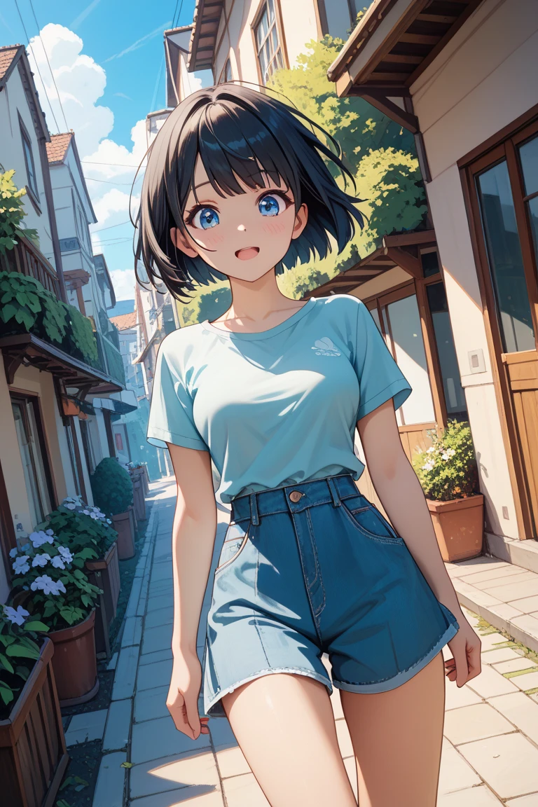 reasonable design, Clear lines, High Sharpness, (highest quality,8K,Perfect sharpness,Ultra fine,High resolution,masterpiece:1.2), Perfect Anatomy:1.5, Official Art, Illustrations that tell a story, (Whitish background:0. 9)、Body Positivity、More Mr.Physical expression、(Random and mischievous poses)、Perfect beauty、Perfect beautiful face、Strong winds、A rich expression、Dynamic composition、smile、Golden ratio composition、colorful、(Mr.Different angles and perspectives)、anime art、mini skirt、(Overcoming stereotypes)、 Glowing Skin、(Natural beauty)、smile、bangs、Straight Hair、(Soft and flowing hair)、(Rural Scenery)、(Nostalgic atmosphere)、Insert up to the thighs、(Playful and carefree)、(More Mr.Ethnic characters)、(innocent attitude)、(Sunny atmosphere)、Skirt flipped up、(Bright colors)、Belly button exposed、Beautiful Eyes、A skirt fluttering in the wind、Put it in to your feet、Some composition patterns、Tank top、sensuous、Geometric pattern、、