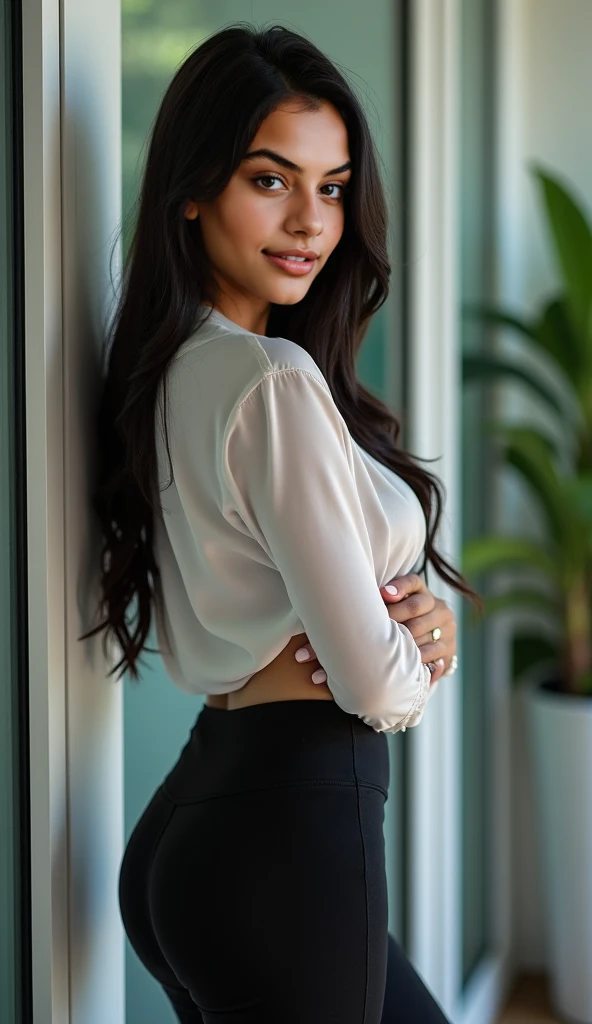 (best quality,4k,8k,highres,masterpiece:1.2),ultra-detailed,(realistic,photorealistic,photo-realistic:1.37),beautiful Indian girl,beautiful detailed eyes,beautiful detailed lips,cute smile,long eyelashes,flowing black hair,fancy traditional outfit,standing in a flight cabin,filled with warm natural light,view of fluffy white clouds through the window,vivid colors,soft and warm color tone.