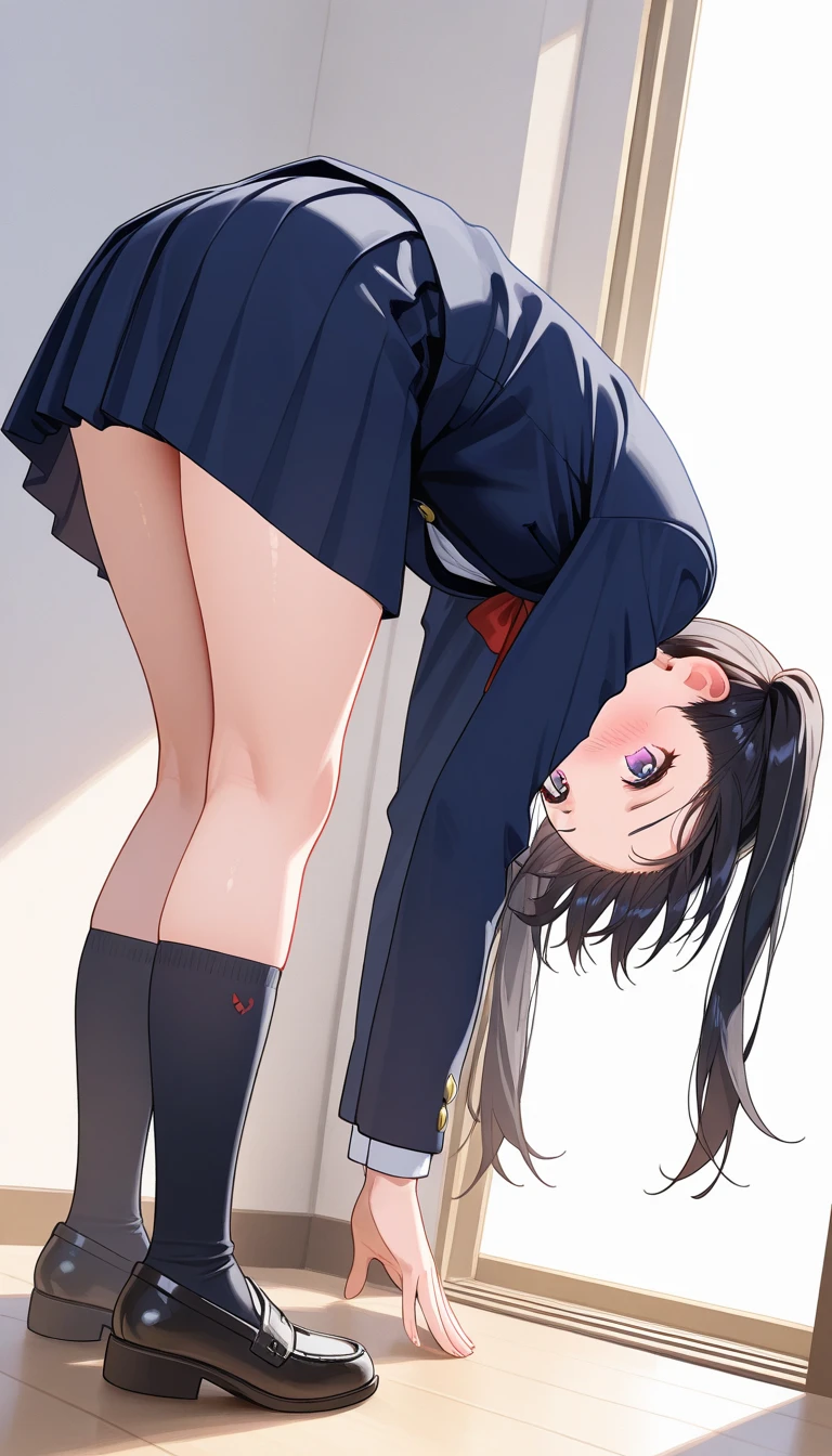 NSFW, high detail,best quality,super detail,very detailed, detailed light, best shadow, ((Realistic)), (very fine skin,beautiful skin), ((low angle, angle of view where the ceiling is visible)),(from below:1.7), dynamic angle, blush, ((Kobayakawa Sae, black hair, long hair, sailor suits,school sailor uniform,sailor collar,luxury white lingerie)), ribbon, (looking at viewer), (standing,spread legs,lift up skirt, skirt lift:1.3), ((thighvibe,vibrator inserted, vaginal vibrator)), (love juice on thighs:1.5)