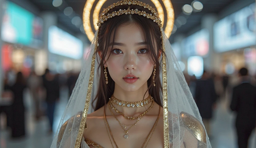 best quality, face focus, soft light, ultra high res, (photorealistic:1.4), RAW photo,
1japanese girl, solo, cute, (pupil, lights in the eyes), detailed beautiful face, (small chest),(high resolution detail of human skin texture),
(long hair),
indoor,
Damask Shirt Dress,
(portrait)Fortune teller beauty、I have a magic crystal ball、Fantastic Background A veil covers her mouth、Bewitching atmosphere A fantastical background with a veil covering the lower half of the face Transparent crystal ball Dimly lit room Gold ornament on the forehead A black veil exposes only the eyes, and the clothes are black lace