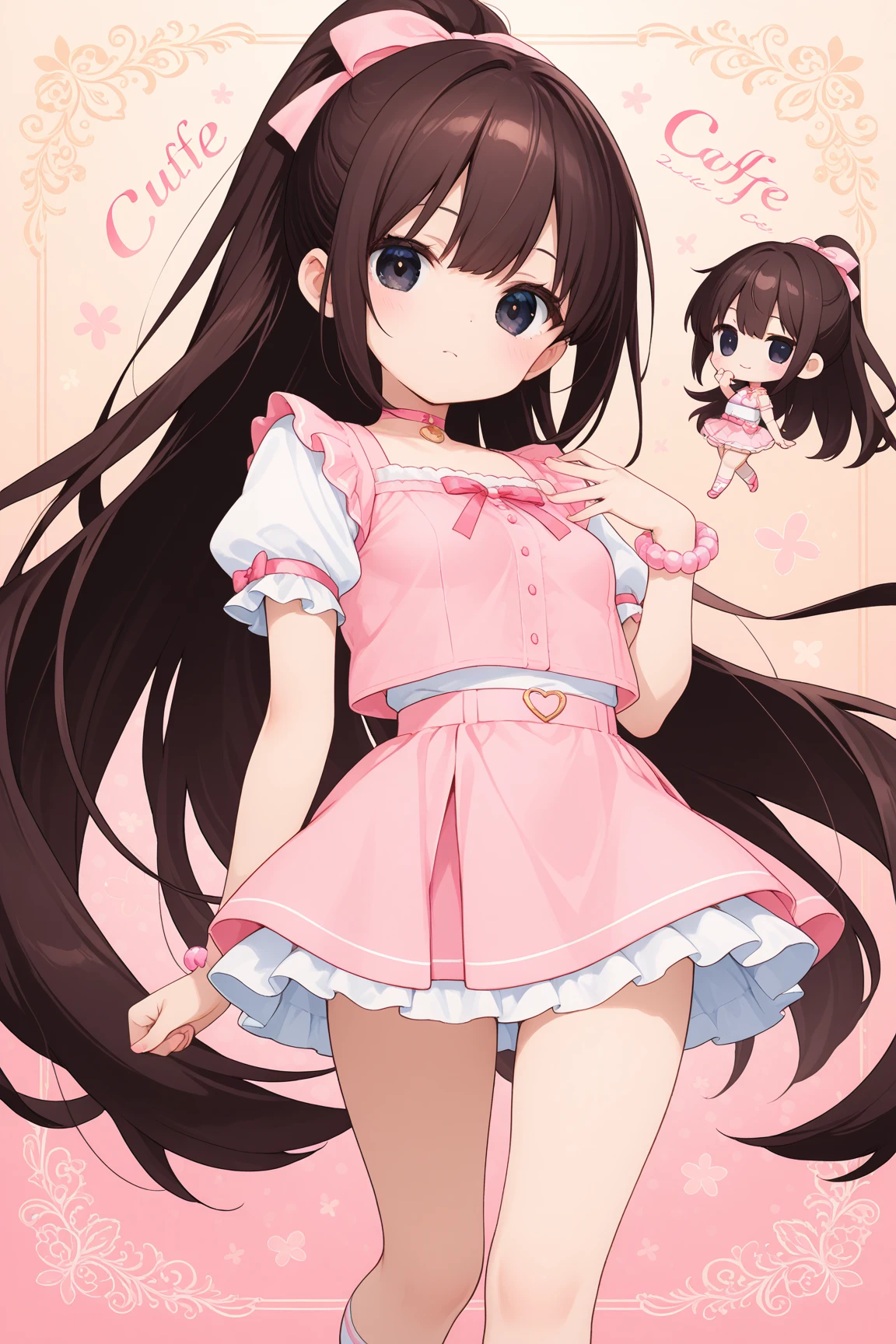 best quality, super fine, 16k, extremely detailed, delicate and dynamic, cute woman, baby face,black hair, pink eyes, A detailed eye, source_anime, high detail, hair ornament, small breasts,(straight hair), (twintail), (ong hair),smile、Young features, looking at viewer, (white background:1.3),long-sleeve,fluffy sleeves, fluffy hair、Elementary school girls, Put your hand on your face, hair clips、Black Stockings,standing, underwear,(Mixed wrestling:1.3),age girl、belly button、skirt、cute、beautiful illustrations, highest quality, pretty girl,beautiful girl、clear face、 half girl、pastel colour ,blonde、black hair、smile、blush、にこやかなsmile、thighs、(two girls:1.1)、perfect hands、five fingereet、facing each other、(Two girls are attacking us:1.1), maid dress