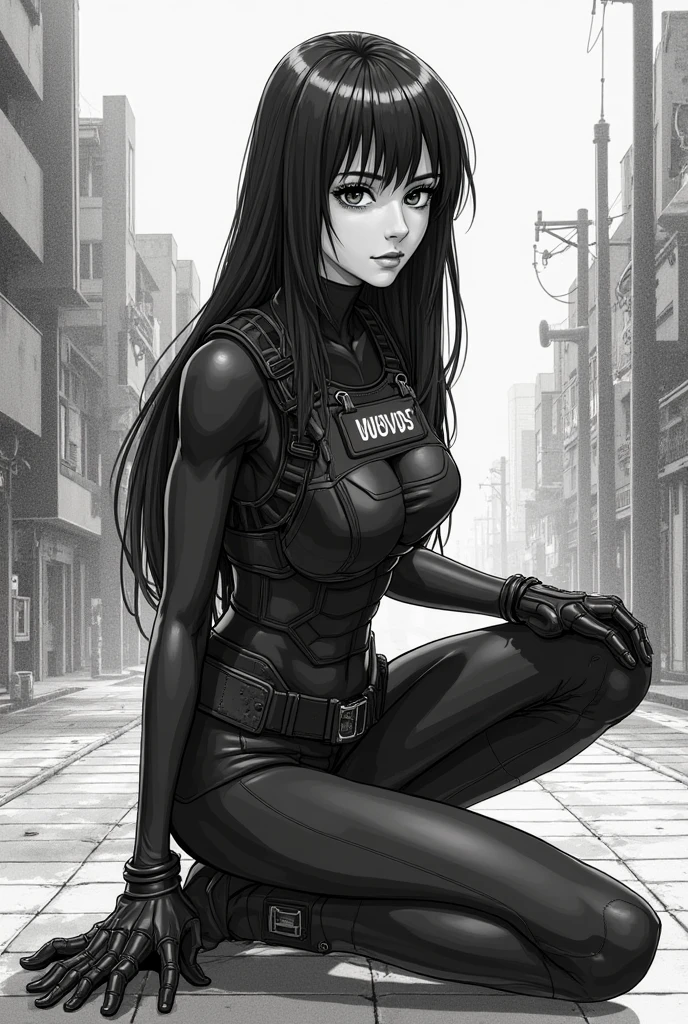 1girl frown (huge muscles huge breasts huge thighs black hair yellow eyes pale skin muscular muscular thick thick thick very long hair thick thick ((((black bodysuit)))) ((((black bodysuit))))