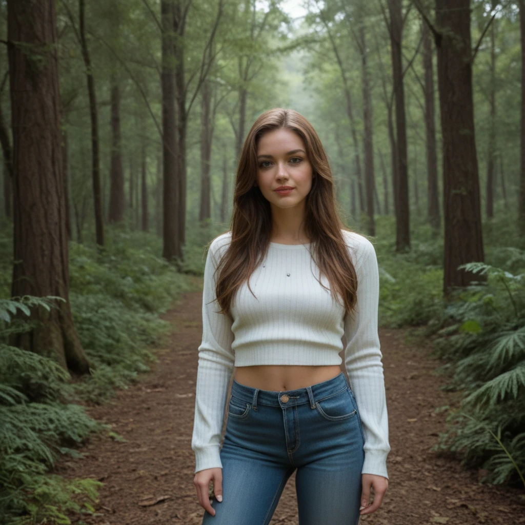 (face in frame:1.4), (editorial medium full body shot photography), (8k, RAW photo, best quality, masterpiece:1.4), detailed background, sharp details, intricate details, highly detailed, UHD, HDR,
Sylvi Fredriksen norweigan woman, (passionate grin:1.5), (long ginger wavy hair, hair clip:1.4), (small breasts, petite breast, little breast:1.4), (voluptuous and shapely:1.4), (wearing Orange jacket, blue t-shirt, dangling earrings, backpack, tactical vests, tactical gear, long denim shorts:1.5), (choker and Gloves:1.3), (wide waist, wide hips, big thighs, thick legs:1.5), (Dramatic eyes and eyebrows, Striking lips:1.2),
(outdoors, cliff, rocks, trees, misty, forest, landscape, volumetric fog, subdued lighting to cast a soft glow, complex background:1.4),
(detailed anatomy:1.5), (detailed hands:1.4), (detailed fingers:1.4), (detailed eyes:1.4), (detailed pores skin:1.4), (detailed limbs:1.4), (detailed face:1.4), (toned physique:1), (dynamic pose, random pose, modeling:1.2), twilight lighting, volumetric lighting, natural lighting, beautiful lighting, trending on ArtStation, trending on CGSociety, dramatic lighting, by artgerm, by Liang Xing, by WLOP, immersive atmosphere, (chiaroscuro:0.2),