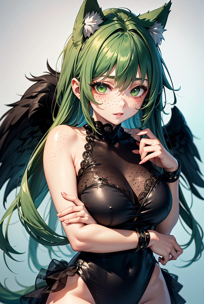 ((dark fantasy)), ((silver hair color, pale skin),(((green aquamarine eyes))), freckles, warm light,( s old),busty,Glamour,Gorgeous,monochromes,erotic posing,Dynamic Posing,Arrange Pose,Dramatic,Cinematic,Detailed background, Dynamic Angle,From the angle of the film,Gothic background, Dark fantastic view,Best Quality,masutepiece,8K,The ultimate detailed dark background, Top image quality、RAW photography、超A high resolution,cropped shoulders, overall look is very erotic、Shot for one person only, model shoot, Large round chest, Beautiful Eyes of Details、Very slender eyes、Beautiful eyelashes、Very slim physique, with blush cheeks,Pearl Beaded Bralet Top, ((pearl top))