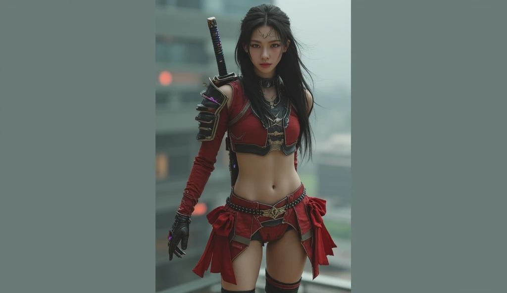 ((​masterpiece:1.4)、(top-quality:1.4)、(reallistic:1.7))、Mercenary troops from another dimension、Cute girl mercenary、Sexy Daughter、1girl in、latex shiny、Latex bodysuit、By Luis Royo、age19、Ultra Ultra Bikini、Looking Back Beauty、Outstanding style、Slender Abs、beauty legs、Beautiful ass、A detailed eye、Raw photo、red-lips、Red high heels、a choker、a necklace、耳Nipple Ring、