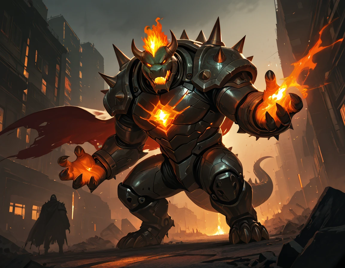 Incineroar, (gigantic muscles), 8K, Masterpiece, highres, future fiction. Detailed head, Detailed Body, full body, Detailed abs, wearing crNanosuit, big muscle (pecs, triceps, traps) unusually developed muscular body, body full of huge muscles. showing off muscles, pectorales enormes. Exaggeratedly huge muscles. Gigachad Muscular, gigantic muscles, Colossal giant NANOSUIT over a battlefield,
The claws are sharp,
Sharp teeth,
Spread wings, have big wings.
nj5furry, Animal paws,