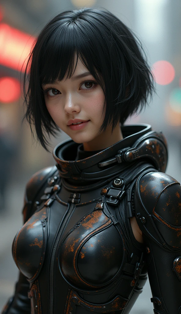 NSFW(((masterpiece))), (((Best Quality))), ((Ultra-detailed)), (extremely detailed photo), ((extremely delicate and beautiful)),(Cute delicate face), an image of cyberpunk, steampunk, sci-fi, cyberpunk fan art, cyberpunk hd wallpaper, cyberpunk art, cyberpunk pics, cyberpunk images, ((tall and A 35 years old cool German quarter Asian girl)),Upper body,solo,short hair,looking at viewer, mecha musume, armor ,(beautiful face and eye), double eyelid,delicate skin,slender body shape,small breast,