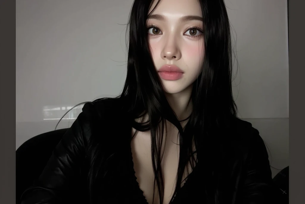 Mujer arafed con cabello largo y negro y un top negro, Ella tiene el pelo negro con flequillo, Chica coreana, cruel korean goth girl, con flequillo, con flequillo completo, Ella tiene una cara linda, Hermosa mujer surcoreana, 18 years old, flequillo esponjoso, Tu teta, Asian girl, Flequillo partido en el centro, 2 2 years old