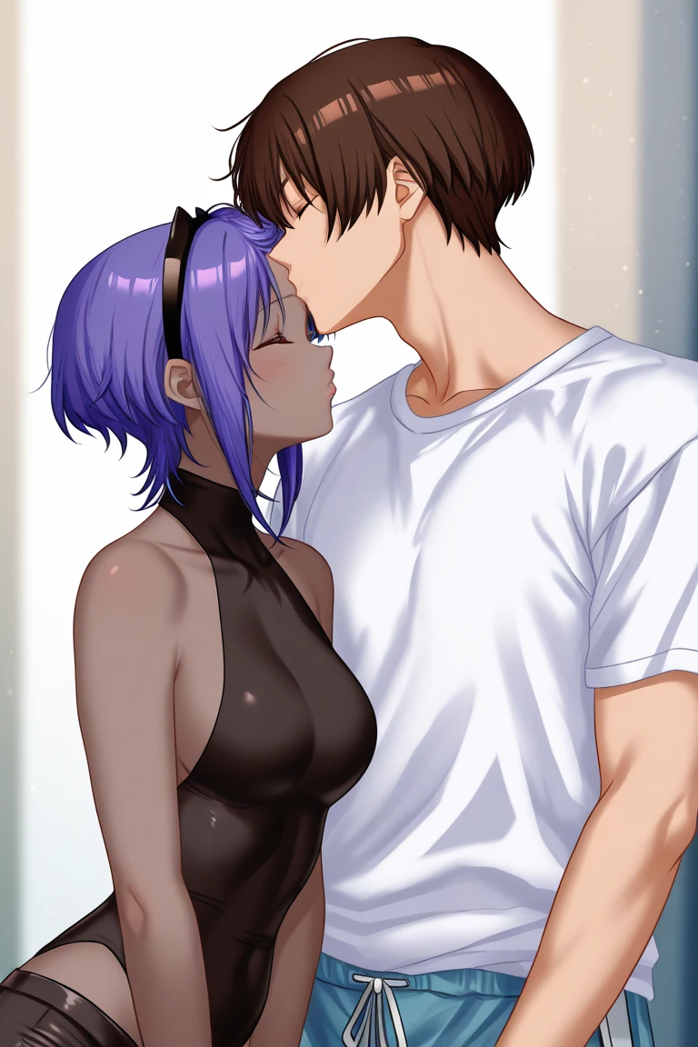 himeno, himeno(Chainsaw Man), 1girl 1boy, mature female, mature, Adult, black hair, short hair, eyepatch, very full lips, injected lips, blowjob lips, blush, aroused, in heat, sweat, Villains, focus on face, superdeep, deepthroat, throat fuck, cum, fellatio, view from above, looking up, orgasm, throat bulge, jungle, Night, Dark, from side, masterpiece, Top animation quality, Top image quality,