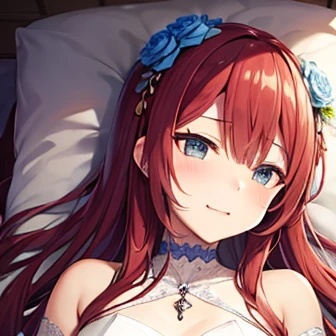 （highest quality、Highest quality、POV、4K,From the left、Kissing Face、Close-up on chest、honeymoon、First Night、((Kissing expression、Stretch out your arms in front of you))、Very popular gravure model、Beautiful woman with huge and saggy breasts、Wearing makeup、(Red lipstick(I have a lot of whitish fluid on my chest))whole body、Dreamy time）Very flashy(YUMI KATSURA Princess Wedding Dress、Wedding veil、tiara,garter belt）、(((Lying on the bed)))