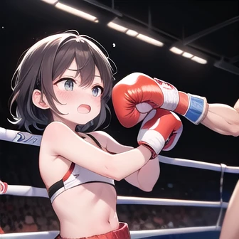 Two 11-year-old girls、Completely naked、During a boxing match、Nipples、Pubic hair is visible、Flat Chest、Cry、Crouching、semen