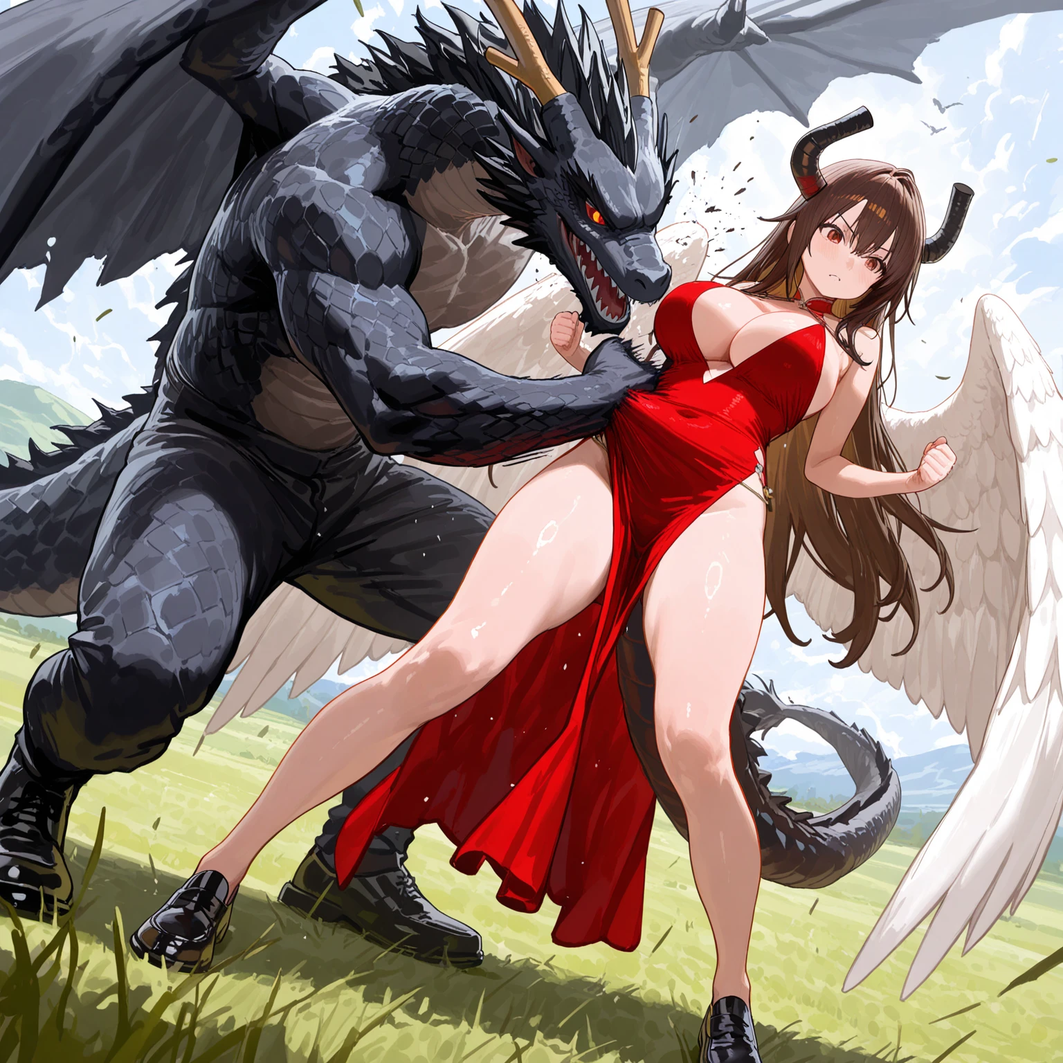 Dragon with Abs, nipples and nipples Piercings that gets besten Up by another Dragon