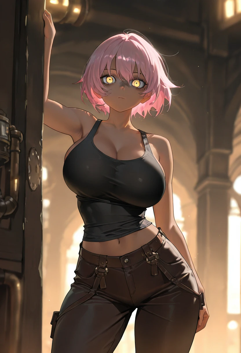 ((masterpiece,High resolution,Highest quality))
(2,A dark skinned woman,Very small waist,Super big breasts)(Erection atmosphere,Charm)
(Purple hair short,bangs,Square Blade,Dark Skin,Pink Eyes,poorly eyes)
(black t-shirts,Denim shorts,belly button)Adult Toys,Put a vibrator in your pants, topless, nipple piercing