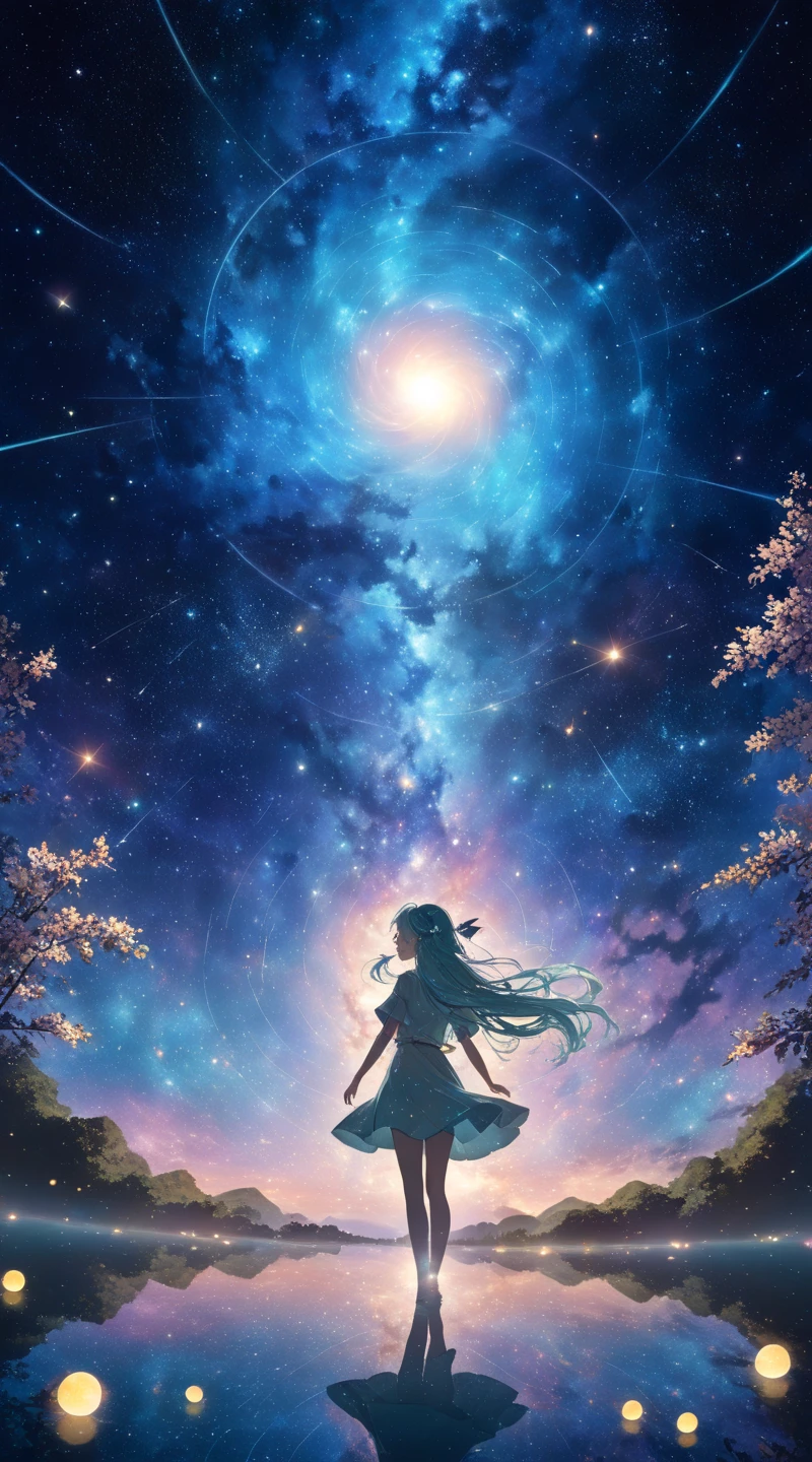 (Highest quality、masterpiece)、One Girl、Full Body Shot、stop temporarily、particle、Wind、flower、blonde、milky way、5ｍTake the lead、
