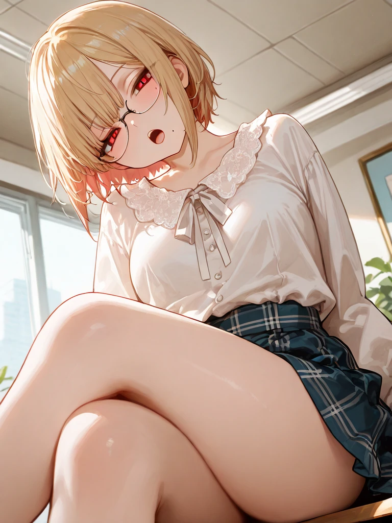 NSFW,(8K、top-quality、masterpiece:1.2)、(reallistic、Photorealsitic:1.2)、 Phenomenally cute girl、14years、Leaning on the bed、(((Spread your legs apart)))、report、Classroom、watching at viewers、In the school、Chest that looks like it's going to burst:1.5、huge-breasted:1.7、Fine and beautiful eyes、)、(Dark blonde hair:1)、(Single braid:1.1)、 Spread your legs apart, skirt by the, student clothes, sockes, A dark-haired, The shirt, bblurry, blurry backround, knee high, white shirt, lowfers, life-like, length hair, s lips, Brown-eyed, Black socks, neck tie, pleatedskirt, head rest, plein air, Brown Footwear, masterpiece, top-quality, ultra-detailliert、(((Don't wear panties:1.5、Lower body naked:1.2)))、(((Spread your legs apart)))、Inviting eyes、Dynamic Poses、((Overflowing sexual fluids:1.5、Trembling girl:1.5))、vaginal、、girls on top、One strong man、thick penises、eye glasses、a blond