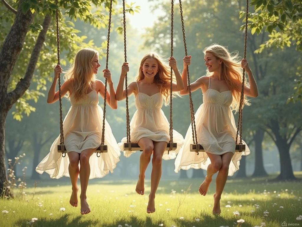 Children without powers on a swing