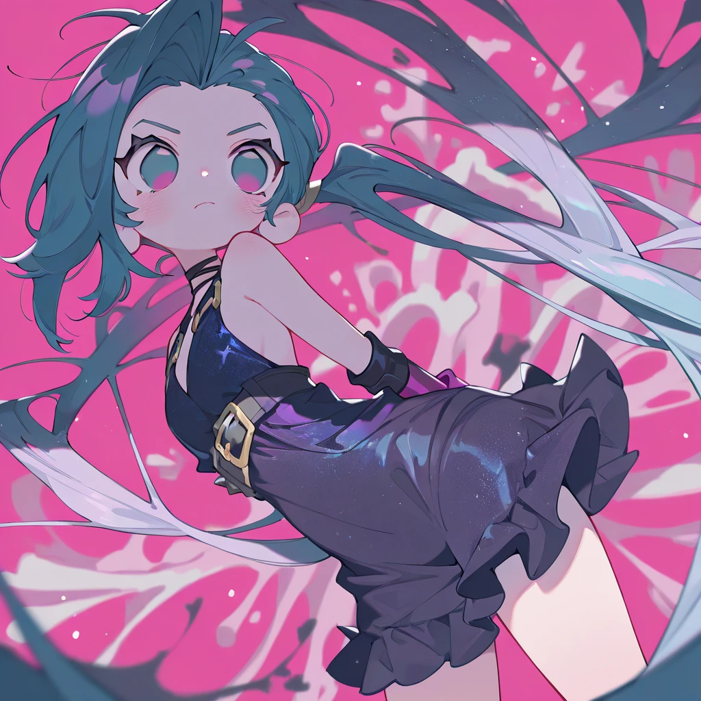 1girl, vector, (outline:1.2), shadows, hromatic aberration, intracate details, abstract background, 1girl, long hair,messy hair, volumetric hair, black hair, two tone eyes,teal green eyes, glowing eyes, deatiiled eyes, intricate eyes, (pout:0.5), halterneck, decorated dress, intricate dress, bare shoulders,cleavage, upper body, looking at viewer, from above, masterpiece, cinematic lighting, 4k, high quality, good anatomy, good hands, teal flowers , flying petals