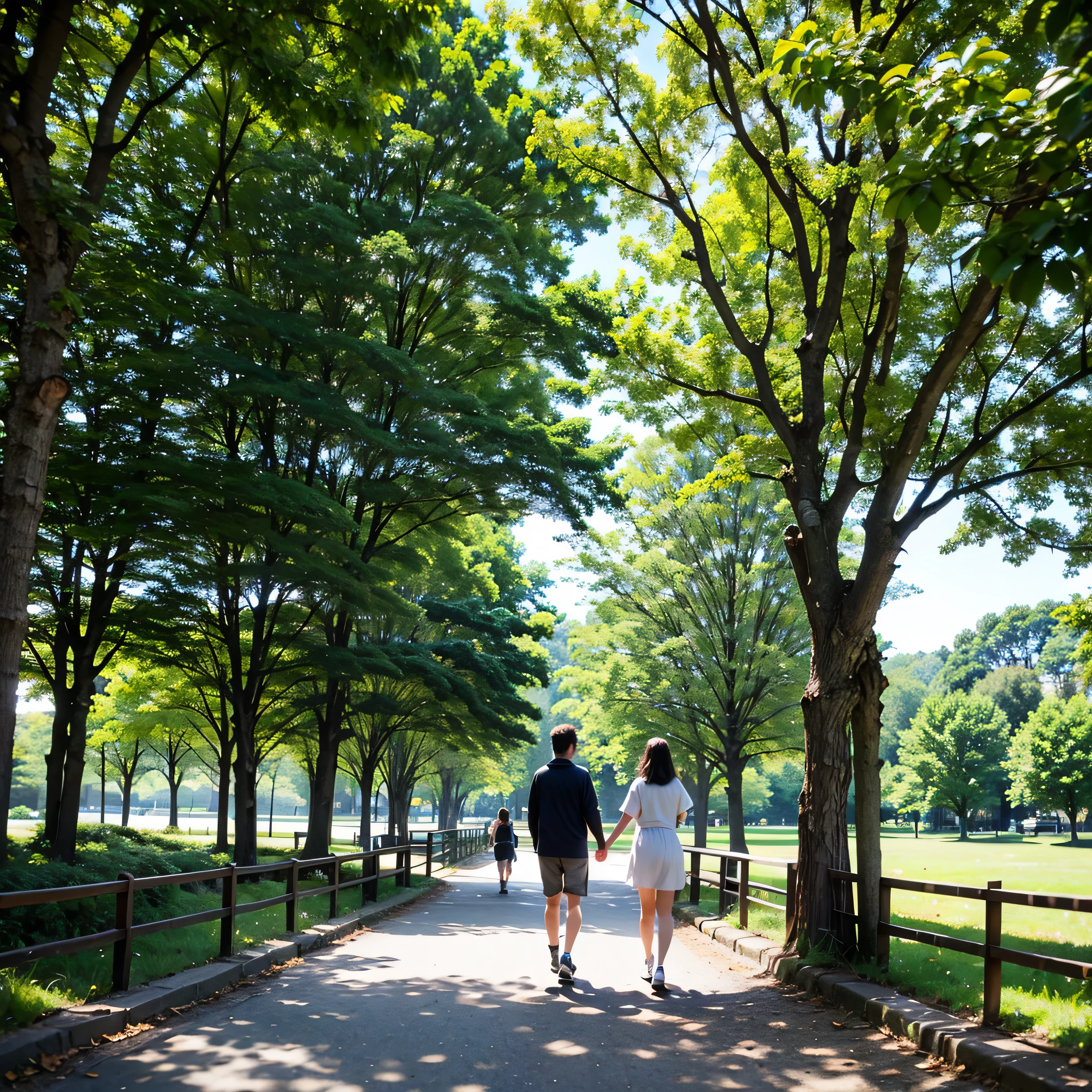 Campus Trail: A tree-lined path in which two people walk hand in hand --auto --s2