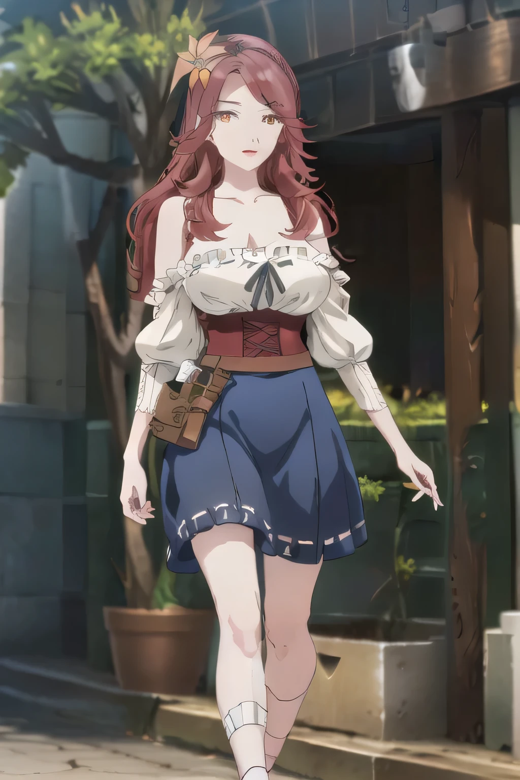 Can you draw a dark blue pleated miniskirt,please draw her expression more delicately,walking alone, city tour ,,(((she is wearing casual tourist wear))), I have a SLR camera ,(Let's draw a more delicate look),(sleeveless wool sweater),( pleated legs,white panties),(That work is enough for one person {X} is very important for work)、 it's a great enough piece on its own,Don't fix your face。unless you need it for work。 {X}、 , Attractive 40-year-old adult woman jumps out of her uniform, Big black wavy hair, , Big Breasts, thin waist , , ,