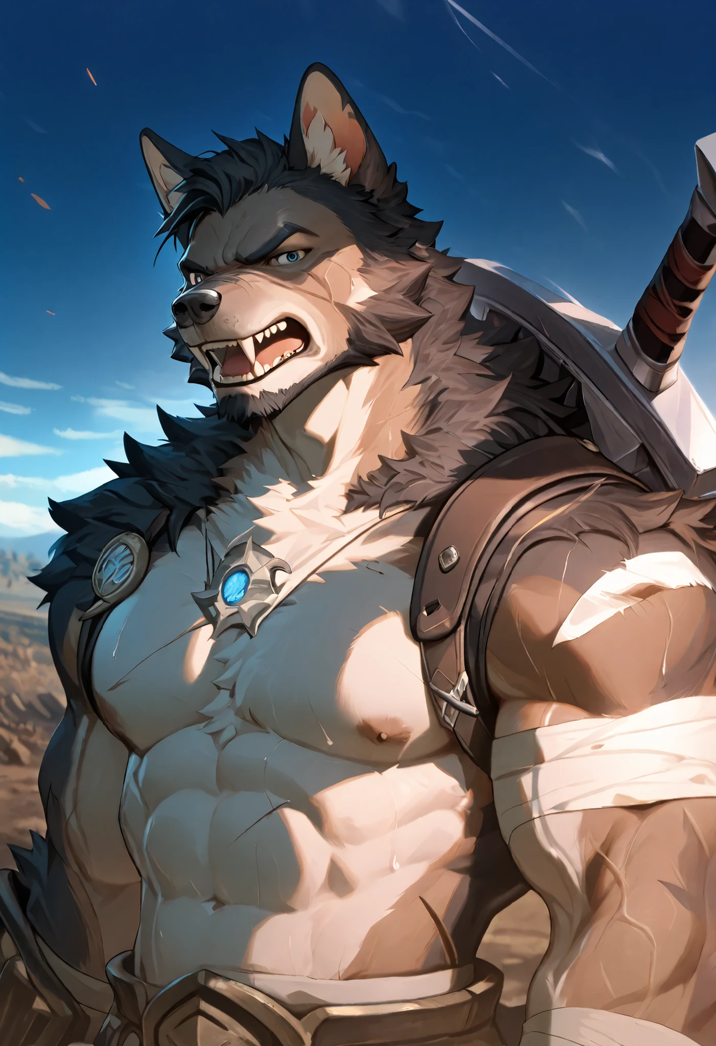 พรอมต์
คัดลอกคำพรอมต์
Best quality, masterpiece,ultra high res,detailed background,realistic, real shadow and light,depth of field, looking at the viewer, strong arm and veins, (furry male), (German shepherd furry), ((fluffy)), Warrior armor, greatsword on his back, older, elder, beard, Sexy body, angry face, sweat body, bandage on shoulder and arm, injured, bandage on body, warzone, battlefield, morning, morning breeze, Buffy, old guy, middle aged, half body, close up, buffy, muscle, open mouth, huge scar on his body, ancient rune, Japanese style.