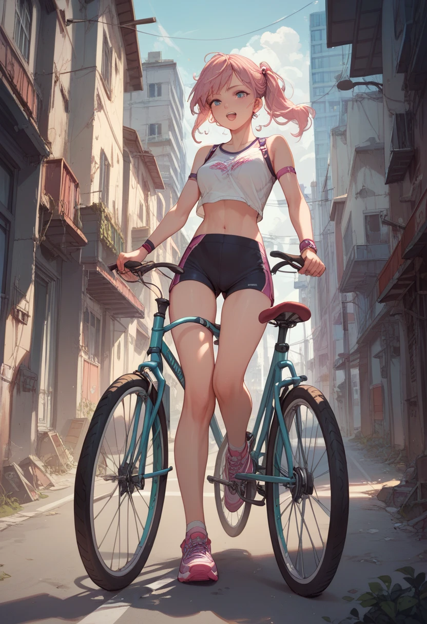 masterpiece, best quality,anime style, 1 girl,(((slender body,human hair))), (((small eyes,small breast,breast milk,breastfeeding a monkey baby))),(((Jacket, Open your clothes, Open jacket, Blue jacket, ground vehicle, Sports Bra, bicycle,buruma))),(((((a monkey baby grabbing the girl))))),((((cum)))), (beautiful face), (((single braid))), (((straight hair))), ((((pink hair)))),detailed beautiful skin, (perfect hands, perfect anatomy)