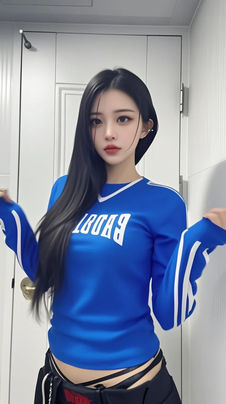 arafida asian woman in a tracksuit posing for a photo, wearing a sweatshirt, korean, wearing a sweatshirt, wearing athletics suit, her belly button is exposed, she is wearing streetwear, profile image, profile image, gongbi, Jinyoung Shin, jennie blackpink, 2 4 year old female model, mulher korean, ulzzang