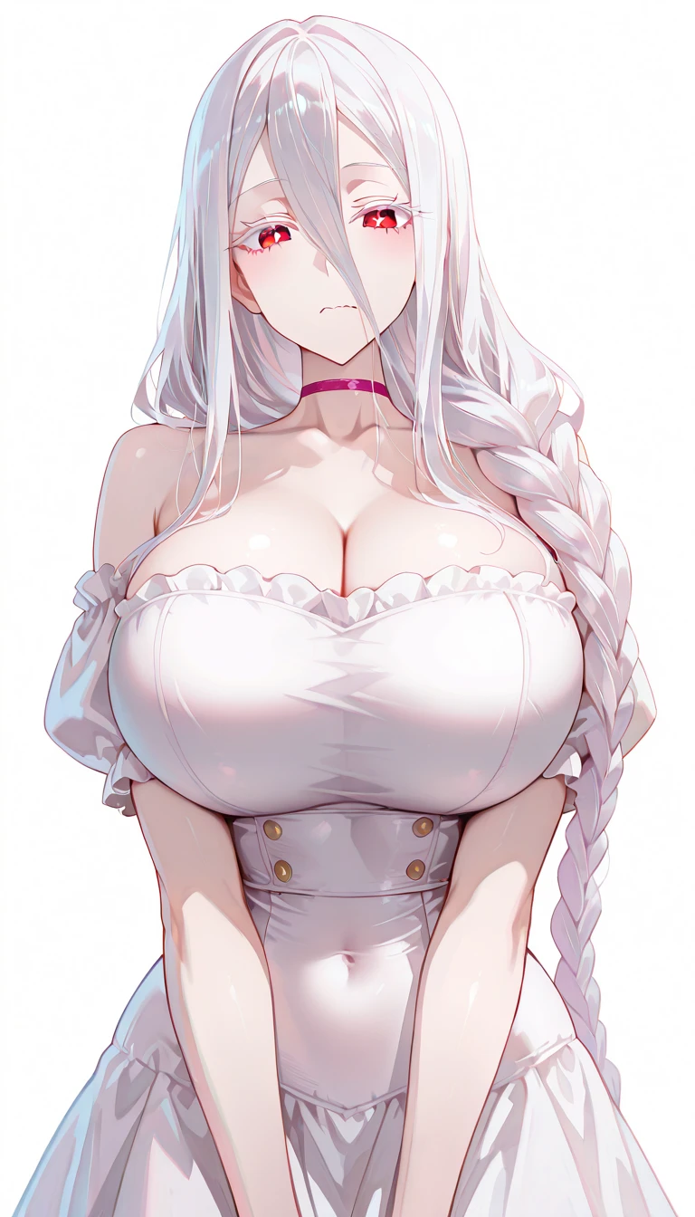 (breast grab:1.5),, ((Big Breasts)), Cleavage, Massive, huge breasts, blush:1.2, Sweat:1.2, Dark blue bikini, Soft breast texture, heavy breathm:1.2, masterpiece, Detailed depiction of eyes, Big eyes, Highest quality, 8K,(white background), love, like