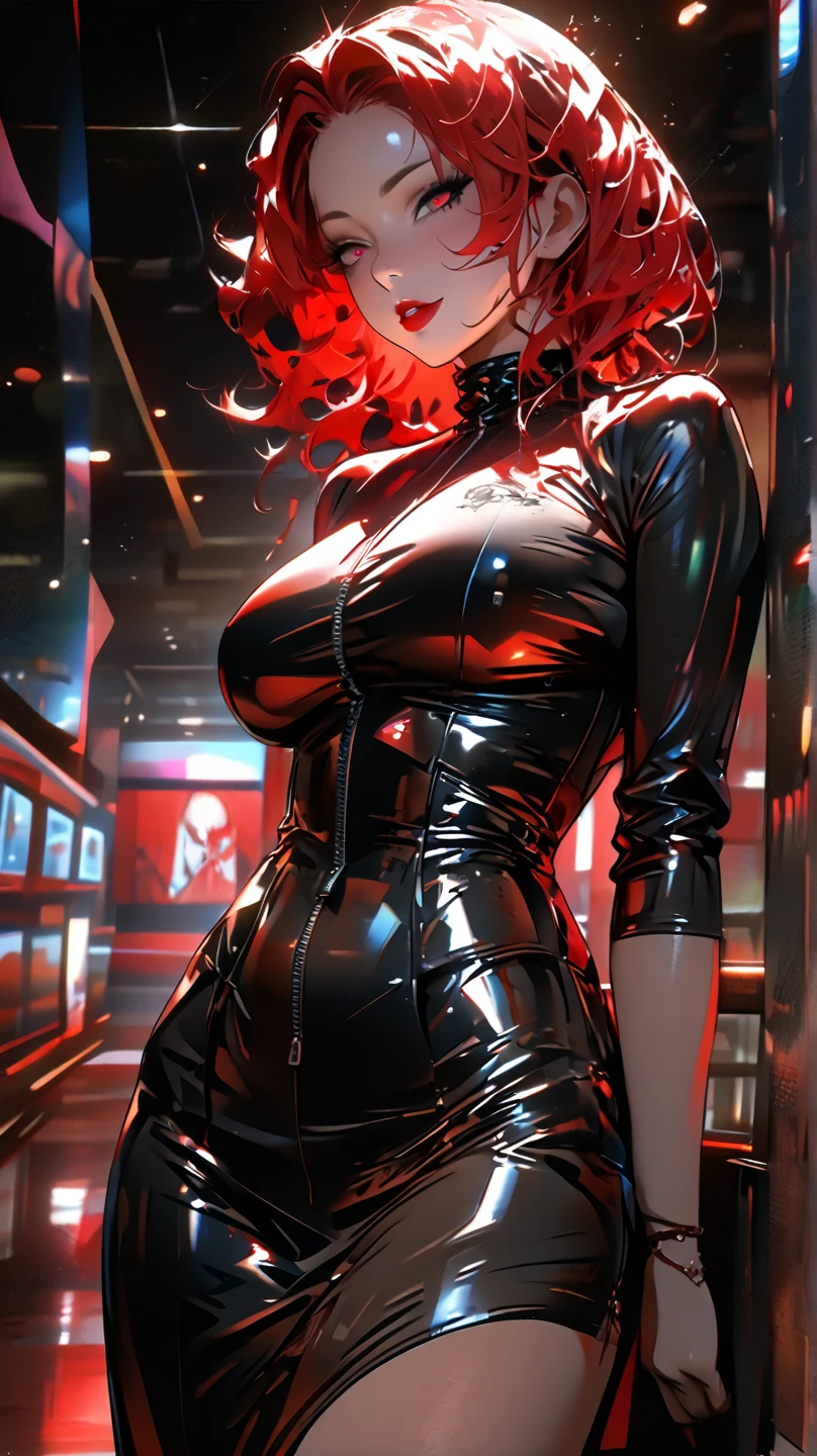 there is a woman in a black dress posing for a picture, cgsociety - w 1 0 2 4 - n 8 - i, cgsociety 9, divine render, cyberpunk femme fatale, g cgsociety, style of raymond swanland, CGCrart - N 5, CGsociety masterpiece, CGSesociety!, Full body CGsociety, lois van rossdraws
