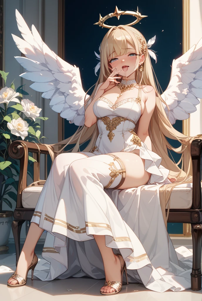 ((highest quality)),(ultra high resolution),(Super detailed),(detailed description),((best CG)),(best work of art),super precision art,great drawing art,(Fantasy art with precise details:1.5),(religious painting:1.8), (1 Female Angel:1.6),(beautiful and well-shaped face:1.5),small breasts:1.6,(collar with chain:1.4),(Lifeless eyes:1.3),folded wings:1.3, (bed in a dim room:1.6),Flickering flames:1.1