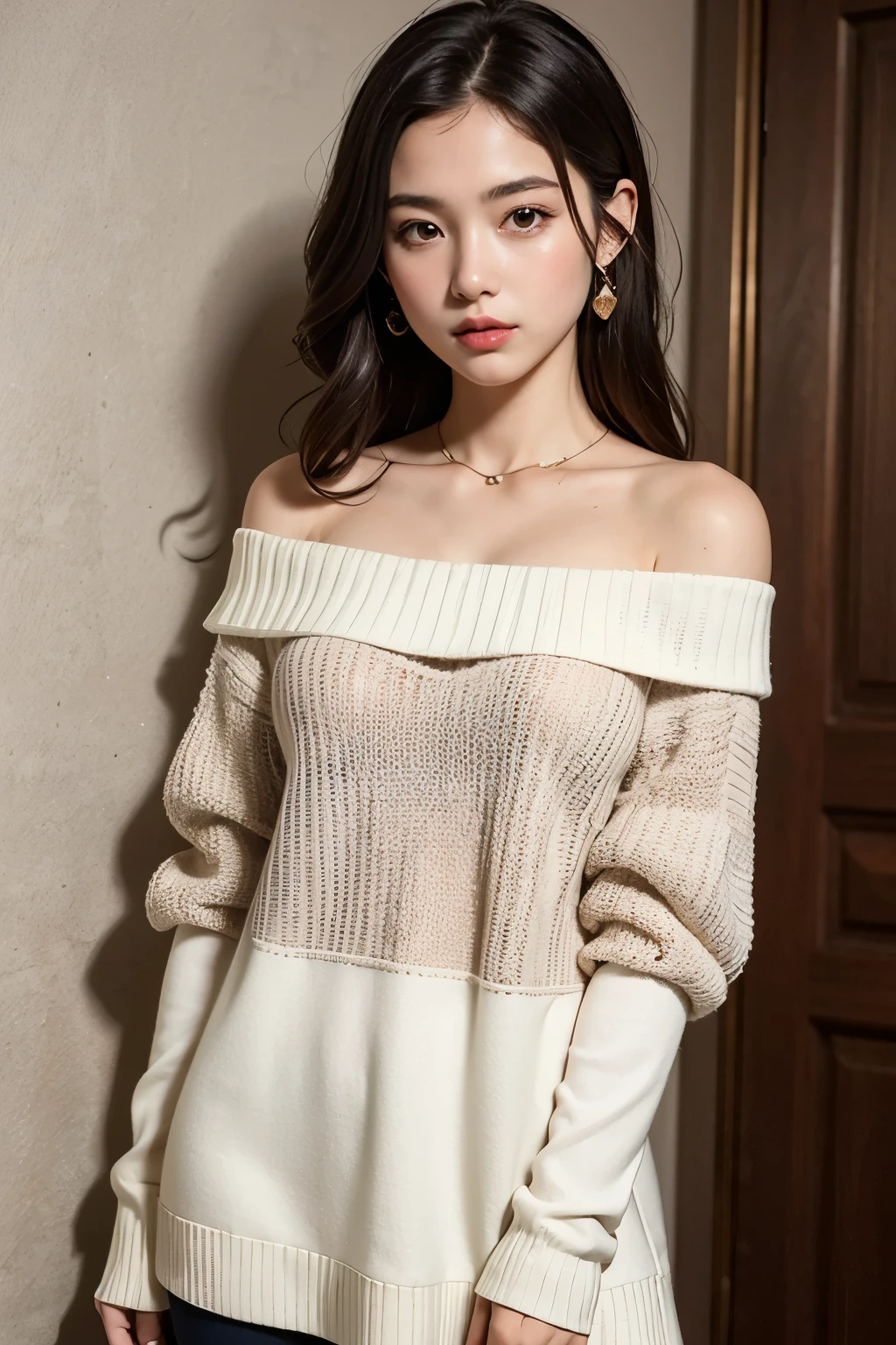 (8K分辨率,Photo above the thigh,Sideways close-up photo),(1womanl,20yr old,((Facial features of Thai Min:1.8,s delicate face,详细的脸),(Long ponytail hair or double braids),Slender scattered bangs,adorable smile,A small tiger tooth is exposed),Fair smooth skin,(Best Skin Type:1.21),captivating curves,((Manteau:Off-the-shoulder crewneck jumpsuit,Openwork mesh),(Inner wear:Black suspender underwear)),Elongated earrings,With a petite figure,(Cute movements are made in the middle of the city,Naturally placed hands),delicate artwork,perfect hand,Ultra-fine clothing material),(The city's noisy pedestrian street,Night background,Deep view,Exquisite environmental details),(Professional lighting,动态照明),((white colors))),(Golden section,Cinema lenses,Hasselblad photograp,tmasterpiece:1.3),(The art of culture,fashion art,trendsetting,Artis,Art platform)