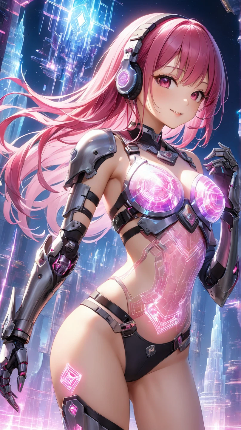 sex robot, bellybutton, pink theme, robot head,